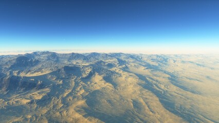 Exoplanet fantastic landscape. Beautiful views of the mountains and sky with unexplored planets. 3D illustration.
