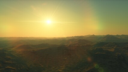 Naklejka na ściany i meble beautiful view from an exoplanet, a view from an alien planet, a computer-generated surface, a fantastic view of an unknown world, a fantasy world 3D render 
