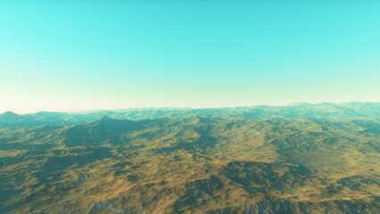 Fototapeta premium Mars like red planet, with arid landscape, rocky hills and mountains, for space exploration and science fiction backgrounds. 