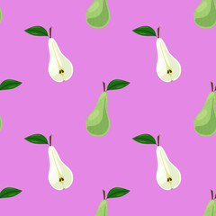 pears seamless pattern green pears half a pear