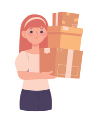 girl with cardboard boxes