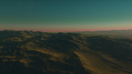 Mars like red planet, with arid landscape, rocky hills and mountains, for space exploration and science fiction backgrounds.
