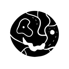 Vector image of a planet. Continents, rivers, seas on the planet. Black image on a transparent background.