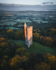King Alfred's Tower at sunrise.  Somerset. 