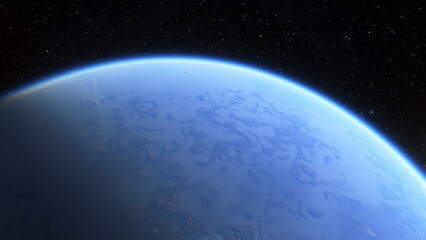 super-earth planet, realistic exoplanet, planet suitable for colonization, earth-like planet in far space, planets background 3d render

