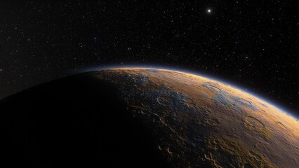 super-earth planet, realistic exoplanet, planet suitable for colonization, earth-like planet in far space, planets background 3d render
