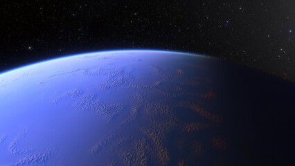 super-earth planet, realistic exoplanet, planet suitable for colonization, earth-like planet in far space, planets background 3d render
