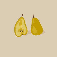 Vector pears. Autumn harvest. Delicious fruits. Pear cut. Autumn vector. Miimalistic food