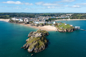 Tenby, Wales Aerial Photo.  Seaside Coastal town, UK.  Drone photo - obrazy, fototapety, plakaty