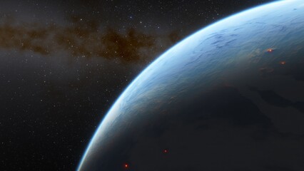 Naklejka premium Planets and galaxy, science fiction wallpaper. Beauty of deep space. Billions of galaxy in the universe Cosmic art background 3d render 