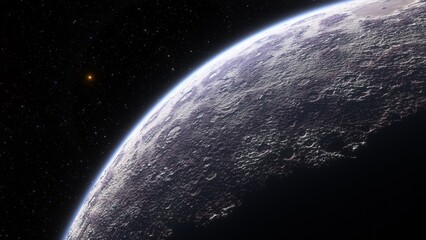 super-earth planet, realistic exoplanet, planet suitable for colonization, earth-like planet in far space, planets background 3d render
