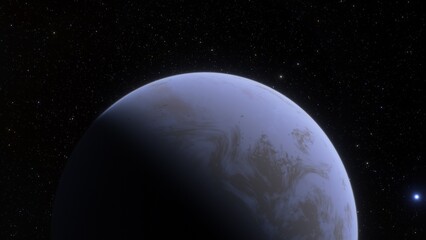 super-earth planet, realistic exoplanet, planet suitable for colonization, earth-like planet in far space, planets background 3d render

