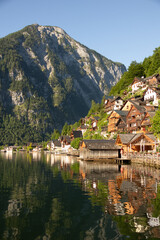Fototapeta premium Hallstatt, Austria, Sunny day, beautiful light on a summer's day. Austria Holiday and vacation