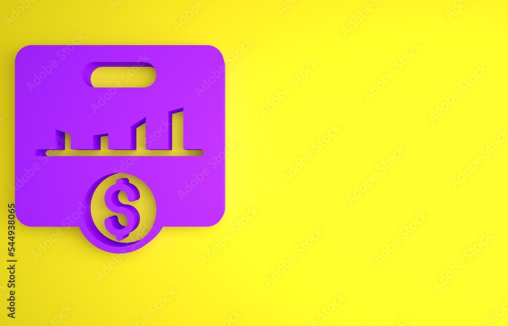 Poster purple kpi - key performance indicator icon isolated on yellow background. minimalism concept. 3d re