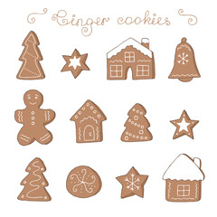 Ginger cookies set vector illustration, hand drawing
