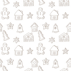 Ginger cookies seamless pattern vector illustration, hand drawing doodles