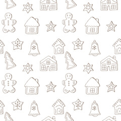 Ginger cookies seamless pattern vector illustration, hand drawing doodles