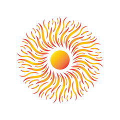 Summer card with sun on a white background. Vector illustration. Flat style. Sunrise and sunset. Decorative summer design. Cards, Posters, Banners