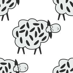 A pattern of cute sheep.Scandinavian style. Design for kitchen, textiles, children's clothing, babies. Farm animals in a cartoon style. Cute children's illustration with sheep.