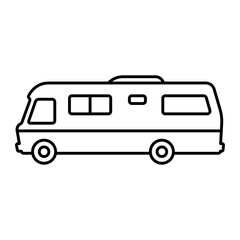 Motorhome icon. Camper, caravan, van. Black contour linear silhouette. Side view. Editable strokes. Vector simple flat graphic illustration. Isolated object on a white background. Isolate.