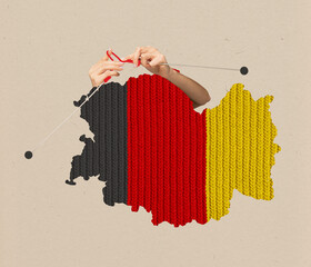 Creative conceptual design. Knitted texture of map of Germany as a symbol of heating season. Gas...