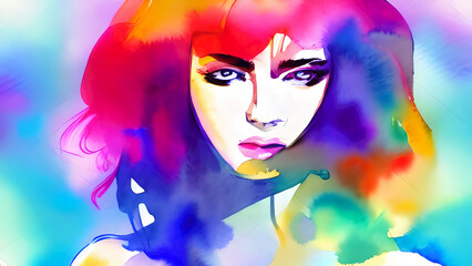 Fototapeta premium Abstract Water Color Portrait of Girl Background with Generative AI.