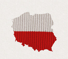 Creative conceptual design. Knitted texture of map of Poland over grey background. Current problems of gas importration