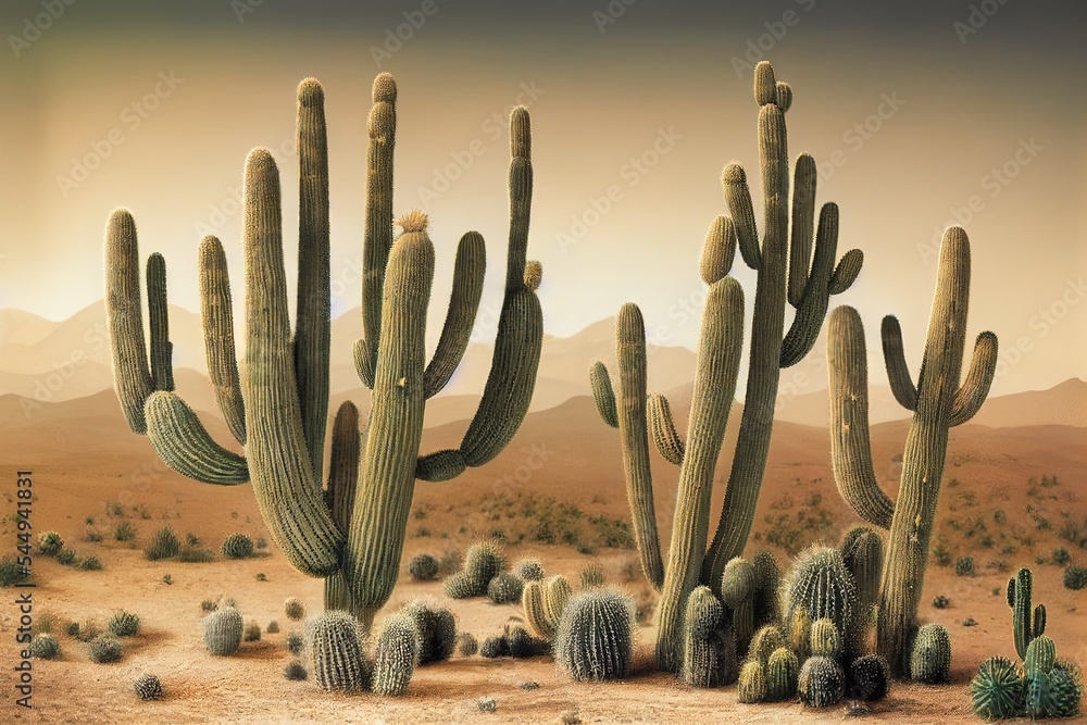 Poster isolated cactus enclosed in a cube in the desert