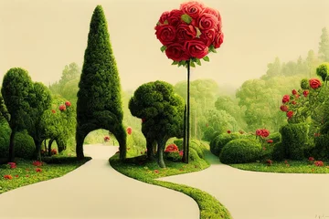 Foto op Aluminium Landscape with trees, topiary and roses © LukaszDesign