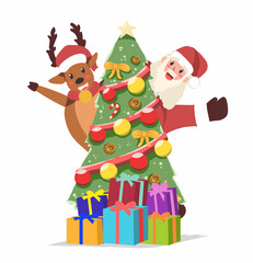 Obraz na płótnie Canvas santa claus and christmas tree illustration, clipart, and cartoon