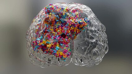 glass brain and math formulas, math and technology concept digitally generated. 3d render - Powered by Adobe