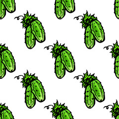 Seamless pattern with hand drawn cucumbers. Suitable for packaging, wrappers, surface and fabric design. PNG illustration