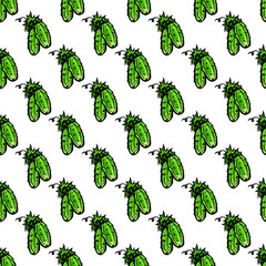 Seamless pattern with hand drawn cucumbers. Suitable for packaging, wrappers, surface and fabric design. PNG illustration