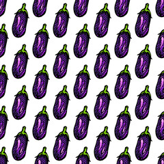Seamless pattern with hand drawn eggplants. Suitable for packaging, wrappers, surface and fabric design. PNG illustration
