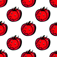 Seamless pattern with hand drawn tomatoes. Suitable for packaging, wrappers, surface and fabric design. PNG illustration