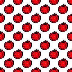 Seamless pattern with hand drawn tomatoes. Suitable for packaging, wrappers, surface and fabric design. PNG illustration