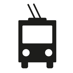 The trolleybus icon is black on a white background in a minimalist style, public and urban transport. Vector illustration