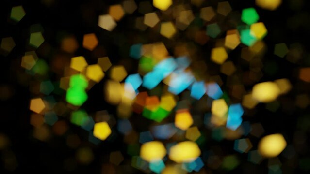multi-colored bokeh spots moving on a black background. looped animated background. 3d render.