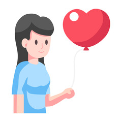 Girl with heart balloon icon