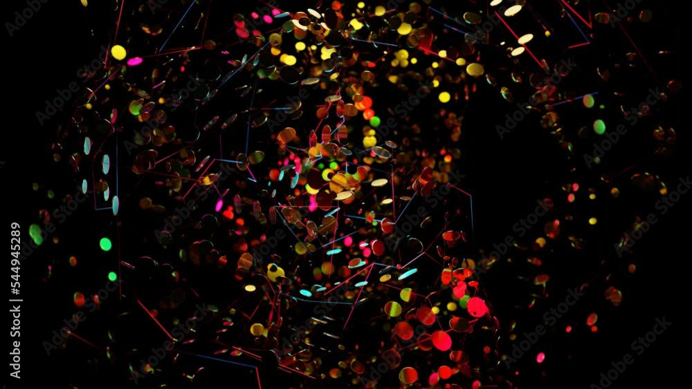 Poster yellow circles on a red frame move on a black background. looped animated background. 3d render.