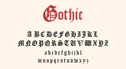 Classic Gothic Font. Vintage alphabet for Hip Hop and Rap aesthetic. Medieval abc vector set. 90's letters collection for football fans. 