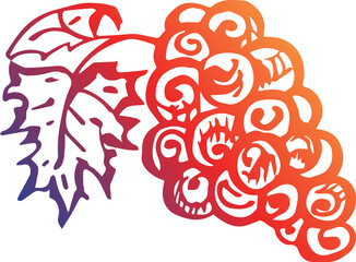 Thanksgiving hand drawn gradient bunch of grapes. PNG illustration