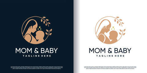 Mom baby logo design vector with creative concept premium vector