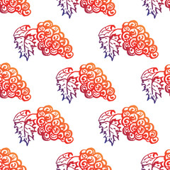 Thanksgiving seamless pattern with hand drawn bunch of grapes. Gradient from orange and deep violet. Suitable for packaging, wrappers, fabric design