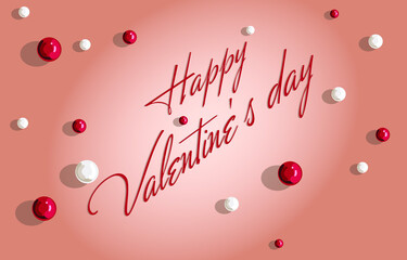A poster with the inscription Happy Valentine's Day on a pink background with beads. Vector for printing as a banner, postcard, flyer for discounts in stores. Certificate for Valentine's Day.