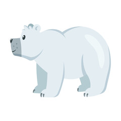Cute polar bear standing on four legs. White arctic animal standing and smiling. Cartoon vector illustration. Zoo, winter, wildlife, fauna concept
