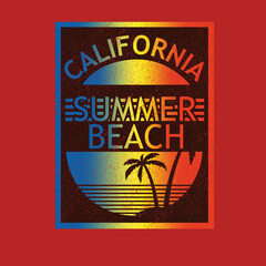 California Summer Beach Typography Gradient Tropical Beach Distressed Typographic poster Beach palm tree Design vector t shirt print
