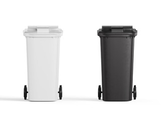3D illustration. Black and white recyclable garbage cans isolated on white background