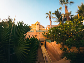 Dubai, United Arab Emirates - 13th october, 2022: visitor take most famous slide in Atlantis water...