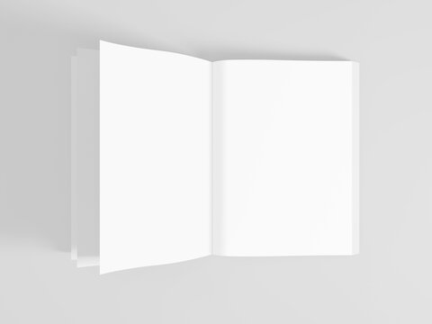 3D Illustration. White open magazine mockup isolated on white background